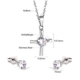 Fashion Cross With Crystal Stainless Steel Pendant Necklaces Sets For Ladies Luxurious Wedding Jewelry Free Chain