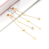 New Crystal Stars Coin Long Tassel Dangle Earrings For Women Girls Stainless Steel Trending Korean Fashion Jewelry