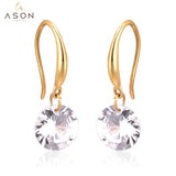 ASON – boucles d'oreilles rondes en zircone cubique pour femmes/filles, en acier inoxydable, couleur or, bijoux à la mode, cadeau de mariage 