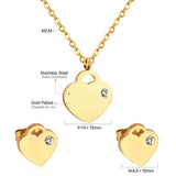 ASON Luxury Heart Pendants Necklaces Earrings Jewelry Set Gold Color Fashion Stainless Steel for Women Cubic Zirconia Cute