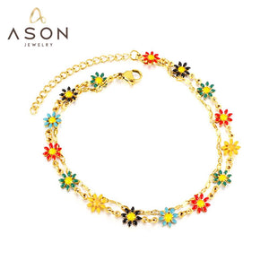 ASON – accessoires marguerite de couleurs mélangées, chaînes multicouches tendance, bracelet de cheville couleur or en acier inoxydable pour femmes et filles, bijoux cadeau