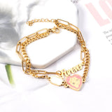 ASON Forever Heart Charm pulsera de acero inoxidable multicapa 19 + 3cm brazalete de Color dorado para mujer regalo accesorios de joyería 