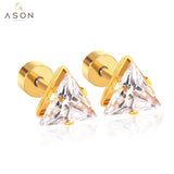 ASON lindo tamaño 6mm Color oro Zirconia cúbica triángulo tornillo Piercing pendiente de tuerca pendiente de acero inoxidable para joyería de mujer 