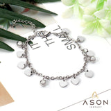 ASON – Bracelet cœur réglable avec breloque boule en acier inoxydable, couleur argent, pour femmes, bijoux de fête à la mode 