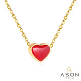 ASON Lover's Gift Heart Shape Pendant Necklaces Stainless Steel Red/Green/Blue Color Dripping Oil Chains Necklaces Collars