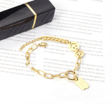 ASON Fashion 316L Stainless Steel Smiley Face Charm Bracelet with Good Lucky Pendant Bangle for Women Jewelry