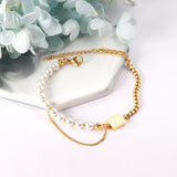 ASON Fashion Imitation Pearl Link Bracelets Stainless Steel Tree Charm Bangles for Women with 3cm Extender Jewelry Gift