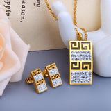 Trendy Stainless Steel Dubai Jewelry Set Geometry Pendant Necklace Earrings Crystal For Women Girls Jewelry Sets