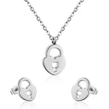 Ensemble de colliers et boucles d'oreilles en acier inoxydable, serrure en forme de cœur, couleur argent, ensemble de bijoux de fête pour dames, pendientes mujer 