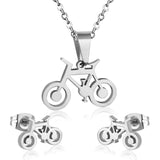 ASON conjuntos de joyas de Color dorado de acero inoxidable 316L para mujeres y hombres, collar con colgante en forma de bicicleta, pendientes pequeños para mujer 