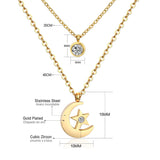 ASON Moon Star Pendant Necklaces Stainless Steel Gold Color Double Chain Necklace Statement Jewelry Wholesale Party Gift