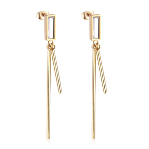 Pendientes largos de gota para mujer, aretes cuadrados de acero inoxidable de Color dorado, pendientes colgantes de Navidad, joyería de moda