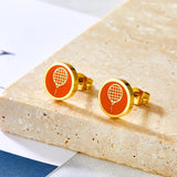 Enamel Stud Earrings Stainless Steel Sports Pattern Jewelry Football Badminton Tennis Kids Sugical Round Piercing