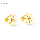 ASON Cute Small Flower Shape Piercing Stud Earrings Gold Color Stainless Steel for Girl Women Fashion Jewelry Accessories