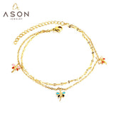 ASON Trendy Dragonfly Mixed Color Accessories Multi-layer Chains Anklet Gold Color Stainless Steel For Women Foot Jewelry