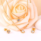 Fashion Flower Crystal Double Pendant Necklace Stainless Steel Jewelry Set For Female Wedding Necklace bijoux femme