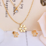 ASON Snowflake Cubic Zirconia Pendants Multilayer Necklace Earrings Jewelry Sets Gold Color Stainless Steel Women Christmas