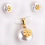 ASON Imitation Pearl Gold Bridal Wedding Jewelry Set for Women 316L Stainless Steel Necklace Pendant Small Stud Earring