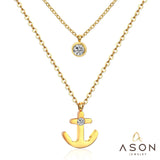 ASON Collier Femme Stainless Steel Double Chain Necklace Gold Color Anchor Pendants Women Choker Collars Fashion Jewelry