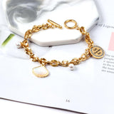 ASON Trendy Shell Pendant Pearl Charm Bracelet Stainless Steel Multi-layer Bangle for Women 18cm Fashion Jewelry Gift