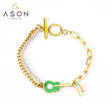 ASON, pulsera con abalorio de guitarra y notas musicales de moda, brazalete de acero inoxidable de Color dorado de 18cm para mujeres y hombres, joyería de regalo para fiestas 