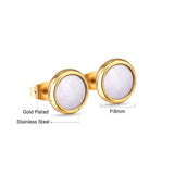 ASON elegantes pendientes de tuerca de concha blanca/negra, 3 par/lote, pendiente redondo de 8mm, joyería de acero inoxidable para mujer, regalo de fiesta 