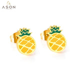 ASON – boucles d'oreilles en forme de fruit de dessin animé pour femmes, couleur or, en acier inoxydable 316L, en forme d'ananas, bijoux à la mode, cadeau 