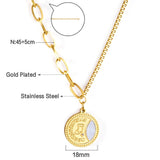 ASON Fashion Gold Color Stainless Steel Christmas Pattern Pendant Necklace with Shell for Women Men Jewelry Gift Accessory