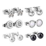 ASON 6Pairs/Box Punk Style Mixed Shape Piercing Stud Earrings Jewelry Sets Stainless Steel Silver Color Women Men Jewelry