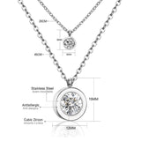 ASON Classic Style Round Cubic Zirconia Stainless Steel Multi-layer Chains Pendants Necklaces For Women Wedding Wholesale