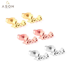 ASON 3pairs Letter LOVE Mixed Color Piercing Stud Earring Sets Stainless Steel Wholesale Fashion Jewelry For Women Party