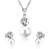 ASON  Classic Jewelry Dubai Jewelry Sets Round Imitation Pearl Pendant Necklace Earring Sets With Round Zirconia Pendants