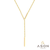 ASON Gold Color Stainless Steel  Choker Letter V Link Chain Cuboid Pendant Necklaces For Women Fashion Jewelry Wholesale