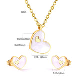 ASON Heart White/Black Shell Pendant Necklace Stud Earring Jewelry Sets Stainless Steel Gold Color Party Accessories Gift