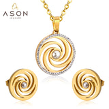 ASON Clay Cubic Zirconia Pendant Wedding Jewelry Set for Women 316L Stainless Steel Necklace Pendants Small Stud Earring