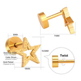 ASON Scurb Star Moon Screw Piercing Stud pendientes de acero inoxidable Color dorado para mujeres accesorios únicos joyería Navidad 