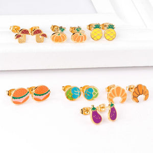 Vegetables Fruit Stud Christmas Earrings Set For Children Cute Stainless Steel Girls Earing Trendy Jewelry 2021 New