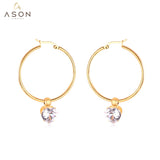 ASON Round Ear Hoop Earring With Cubic Zirconia Classic Style 2022 Stainless Steel Circle Earring Fashion Jewelry Party