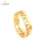 ASON Geometric Cubic Zirconia Fashion Gold Color Stainless Steel Finger Rings for Women Wedding Ring Jewelry Party Gift