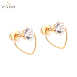 ASON Heart Round Cubic Zirconia Piercing  Stud Earrings Valentine's Gift Stainless Steel Gold Color Earring Classic Jewelry