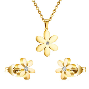 ASON Jewelry 316L Stainless Steel Gold Color Jewelry Sets for Women Flower Pendant Necklace Small Earrings for Femme