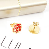 ASON Fashion Chinese Characters Stud Earrings Gold Color 316L Stainless Steel Lucky Word Earrings Women Wedding Jewelry