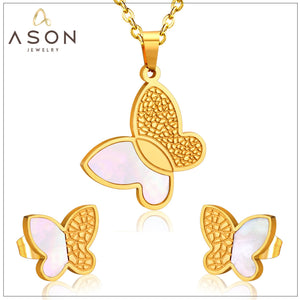 ASON Cute Butterfuly Pendant Necklace Collier Party Stainless Steel Gold Color Collars Choker Necklace Women Accessories