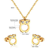 ASON Cute Owl Pendant Necklace Piercing Stud Earrings Jewelry Sets Stainless Steel Gold Color For Women Wholesale Fashion