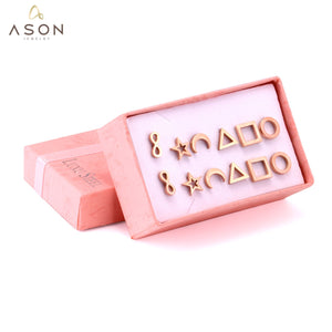 ASON Rose Gold Earrings Round Square Triangle Star Moon 6Pairs/box Girl Earrings Stainless Steel Weekend Jewelry Friend