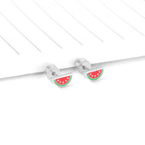 ASON Sweet Watermelon Children's Small Stud Earrings Silver Color Stainless Steel Cartoon for Girl Women Jewelry Piercing