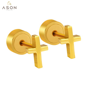 ASON Gold Color Cross Earring Fashion Jewelry for Women Men Stainless Steel Priecing Stud Earring Christmas Gift Party