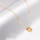 ASON Gold Color Smile Face Pendant Imitation Pearl Necklace Stainless Steel Bead Chain 40+7cm for Women Fashion Jewelry