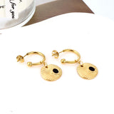 Pendientes colgantes elegantes de acero inoxidable para mujer, concha de Color dorado, colgante de aceite de goteo negro, Clips para las orejas, regalos 