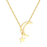 Collares con colgantes de estrella y luna, gargantilla de cadena de eslabones de acero inoxidable de Color dorado, conjunto de joyería para mujeres y niñas